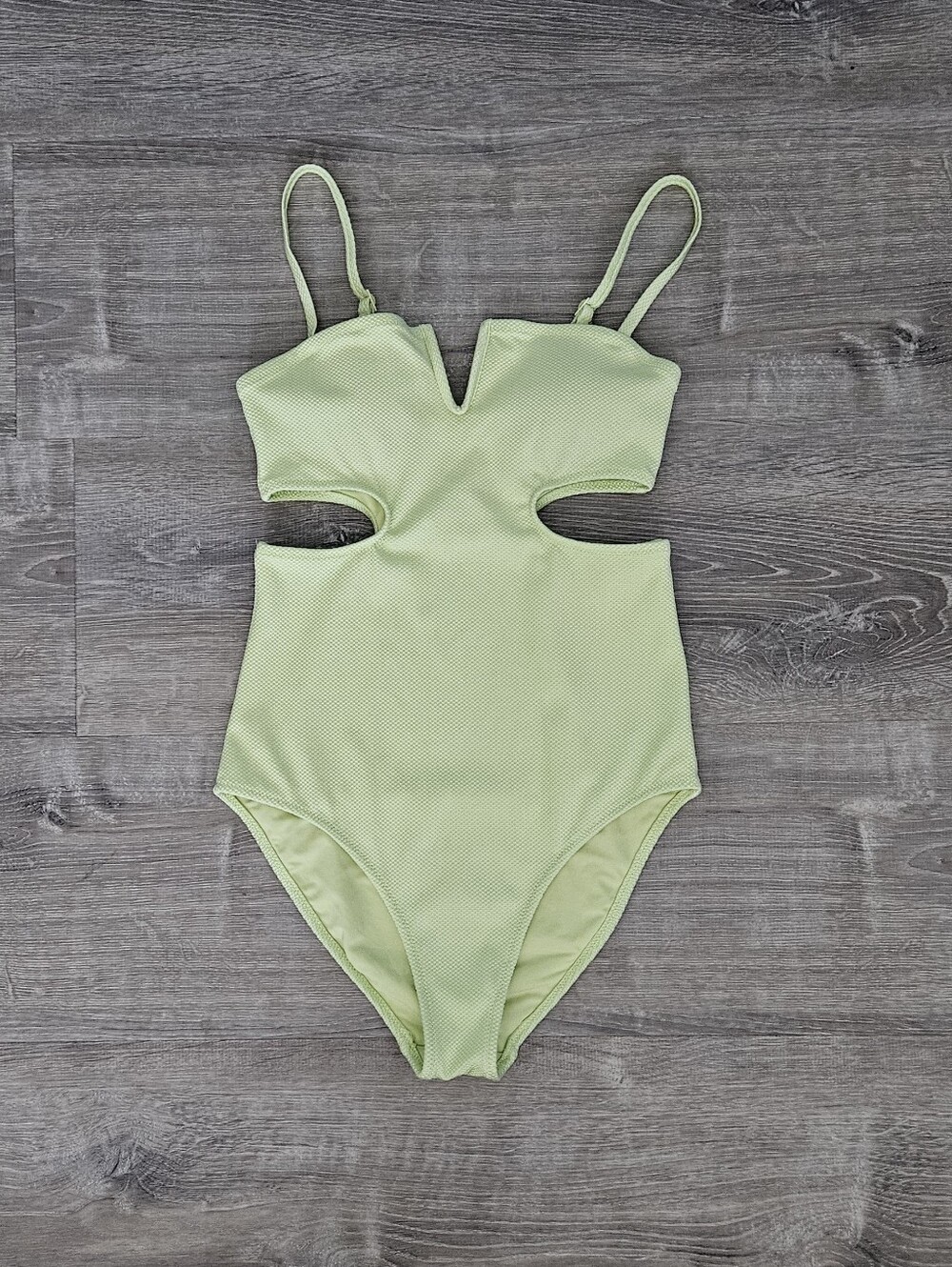 Aerie One Piece Swimsuit Lime Green Cut Out Pique V-Wire Beachcore Vacation S